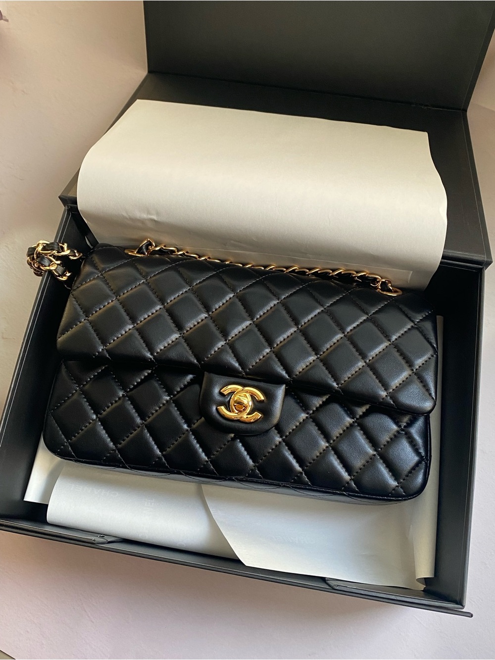 CHANEL Black One-Shoulder Quilted Dress with Gold Accent